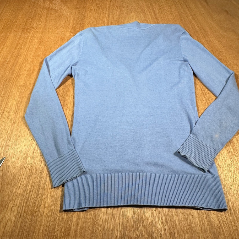 Tory Burch Cardigan Womens M Blue Cotton Gold Logo Button V Neck Sweater - Picture 2 of 16